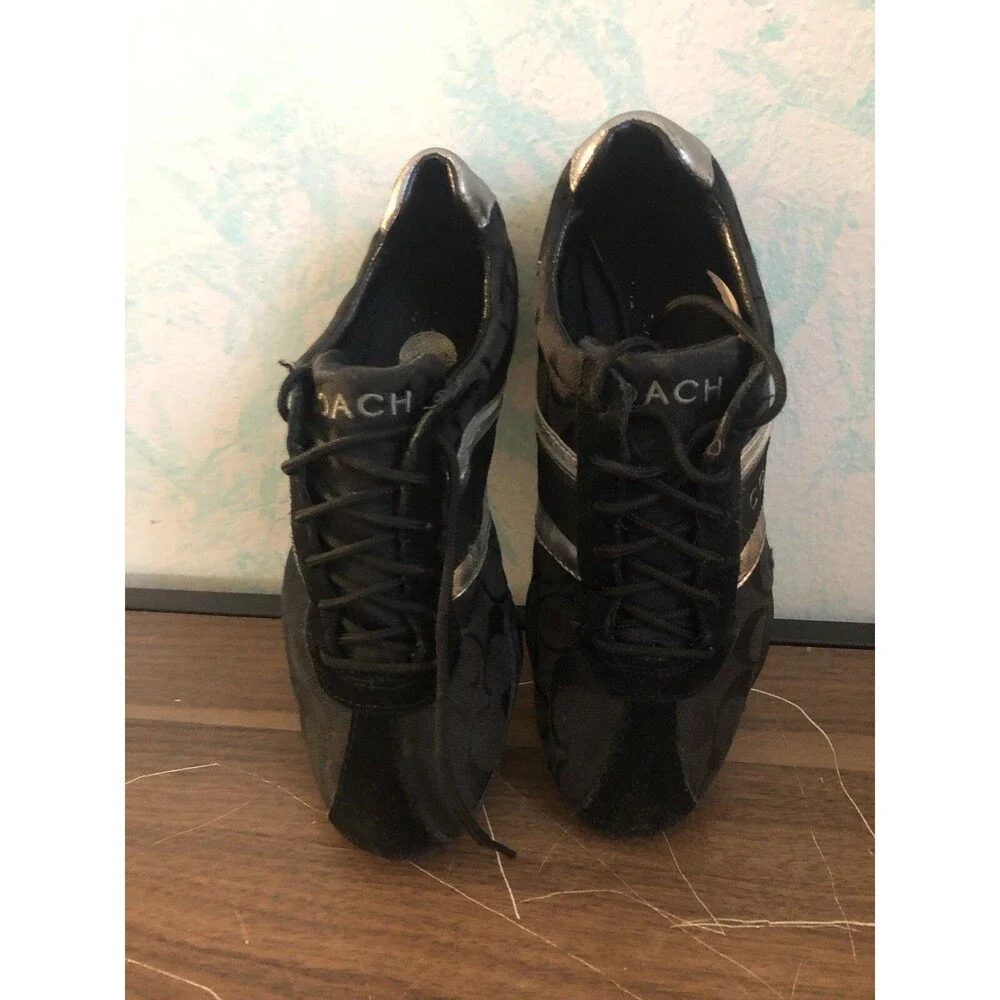 COACH Shoes Jayme Black Silver Signature & Suede Sneakers Women's US size 7M